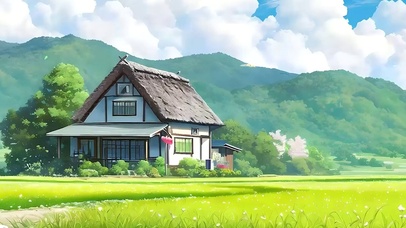 蓝天白云树木绿景带鱼屏