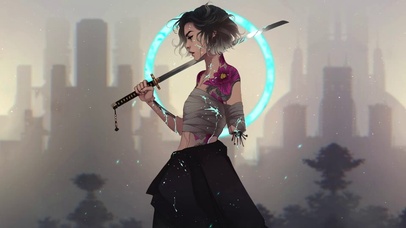 赛博朋克武士女刀客