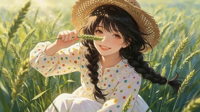 麦田草帽女孩