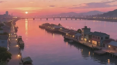 落日晚霞海港码头