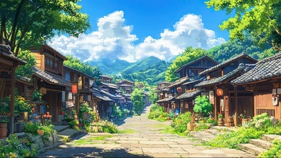 蓝天白云晴天古城小镇