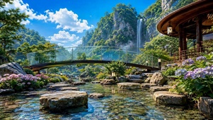 清幽山间瀑布唯美水景