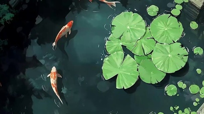 夏天池塘带鱼屏