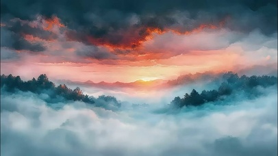 云雾山林黄昏落日晚霞