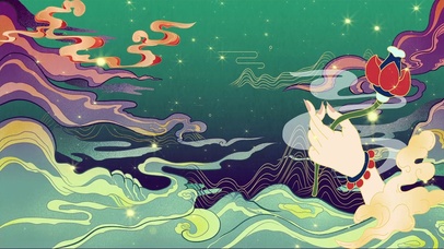 国潮敦煌风祥云佛手动态背景