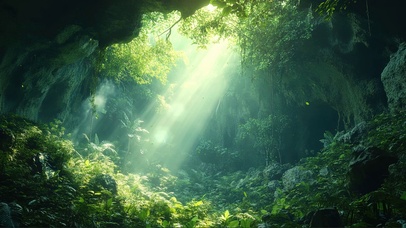 清新绿色阳光洞穴