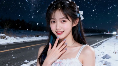 雪夜星空下的清纯美少女