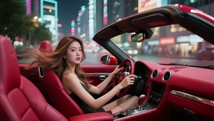 驾驶红色敞篷跑车的美女6