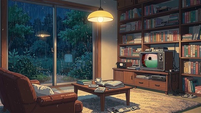 雨夜客厅的温馨时刻