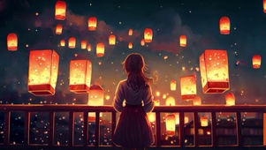 夜晚孔明灯