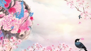 粉文艺桃花水墨京剧脸谱燕子戏曲