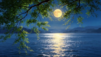 月夜湖景