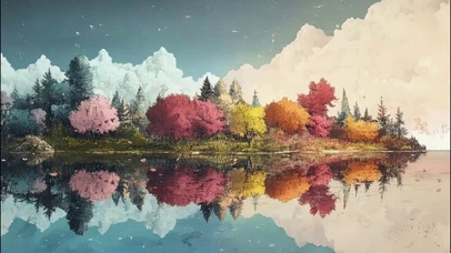 静谧森林湖中树木倒影