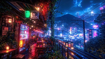 霓虹雨夜城市
