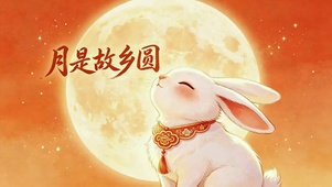 月是故乡圆萌兔赏月