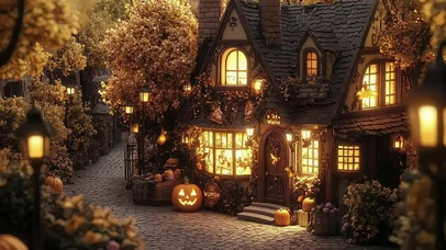 万圣节日温馨木屋商店