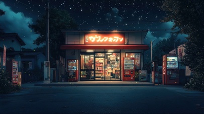 夜晚星空下的静谧商店