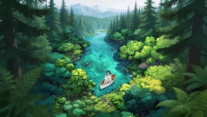 森林河流划船