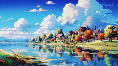 清新护眼童话村庄风景