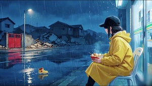 雨夜打工少女治愈壁纸