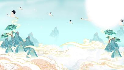 中国风国潮仙鹤山水背景4k