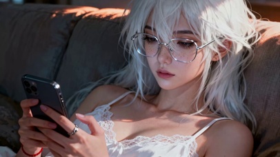 银发眼镜清纯居家美少女