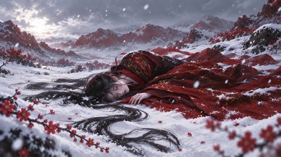 雪地里的红衣女子