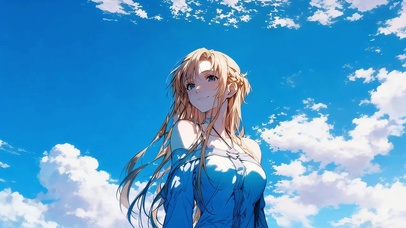 蓝天白云下女孩