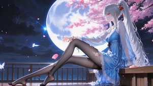 满月下樱花的少女绯雪