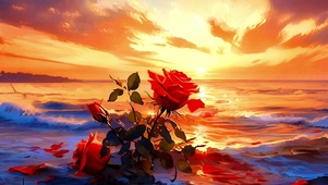 海滩上的红玫瑰