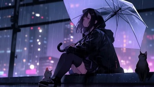 城市雨夜的少女