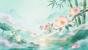 薄荷绿柔雾新中式国风意境