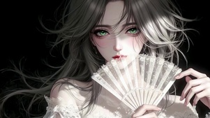 优雅时刻薄纱折扇美少女