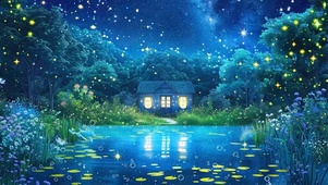 夜色护眼绿景河流