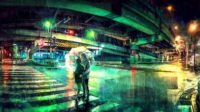 雨夜路口情侣