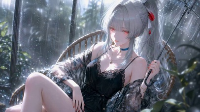 雨天窗边银发美少女绯雪