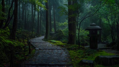 幽静雨天林间古道