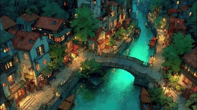 俯瞰静谧傍晚水乡建筑