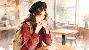 喝咖啡女孩