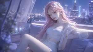 夜幕都市粉发美少女