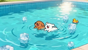夏日泳池线条狗