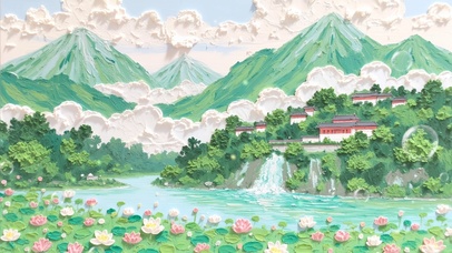 青山瀑影·荷绘卷