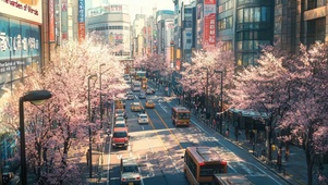 远眺城市粉色春日马路