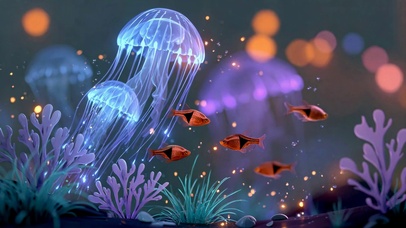 唯美梦幻深海发光水母