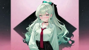 绿发高马尾二次元美少女