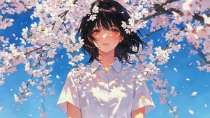 樱花树下女孩
