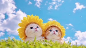 仰望天空的向日葵小猫