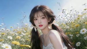 可爱花丛女孩