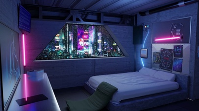 4K 赛博朋克未来城市房间