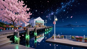 夜景房屋树木海景